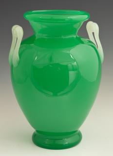 Appraisal: Steuben Green Jade Handled Art Glass Amphora Form Vase th