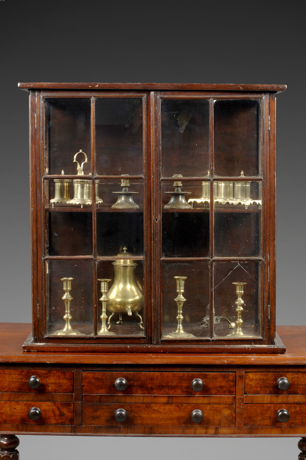 Appraisal: ENGLISH MAHOGANY DISPLAY CABINET WITH quot SIX PANE quot GLASS