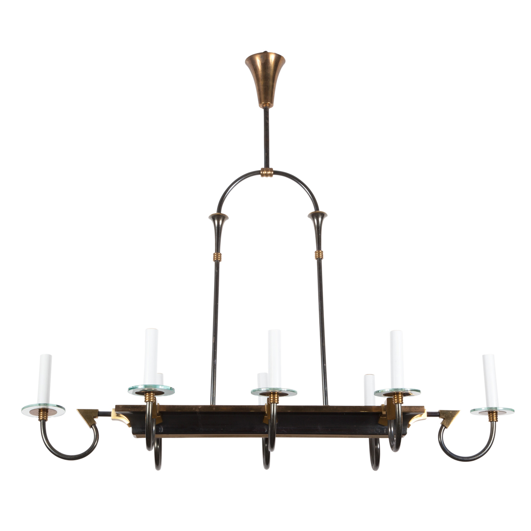 Appraisal: French Art Deco Gilt and Patinated-Metal and Glass Nine-Light Chandelier