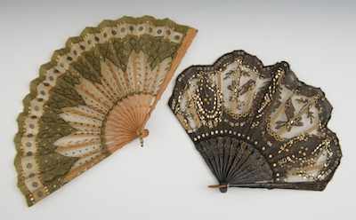 Appraisal: Two Victorian Sequined Fans for Daytime and Evening Black fan