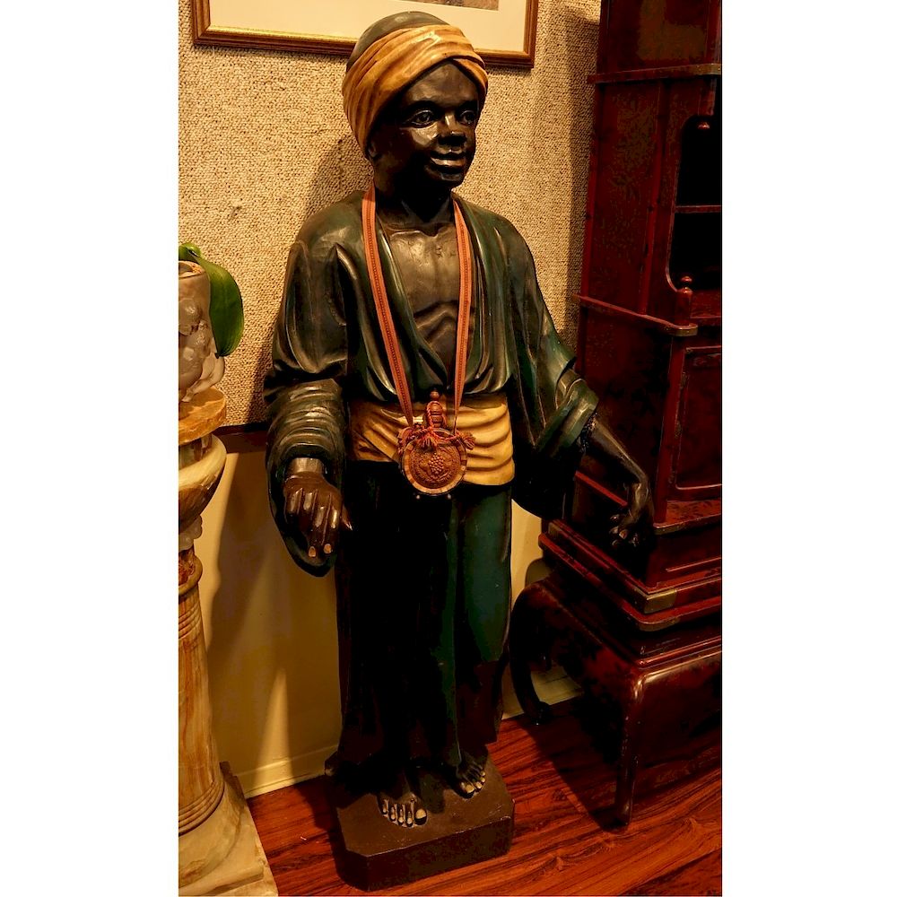 Appraisal: Life Size Polychrome Wood Carved Blackamoor Figure Life Size Polychrome