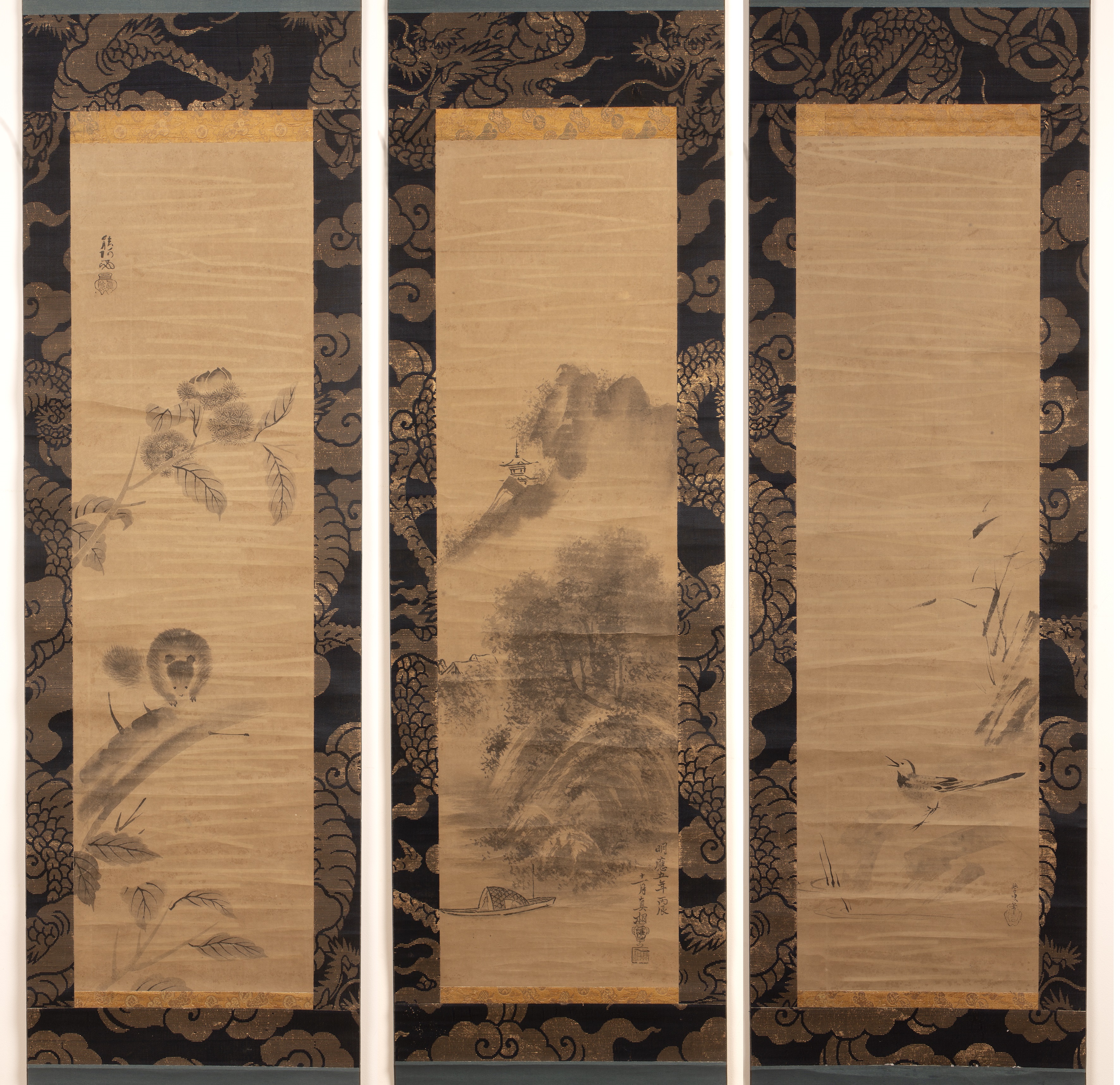 Appraisal: Three scrollsJapanese each painted with a landscape view and with