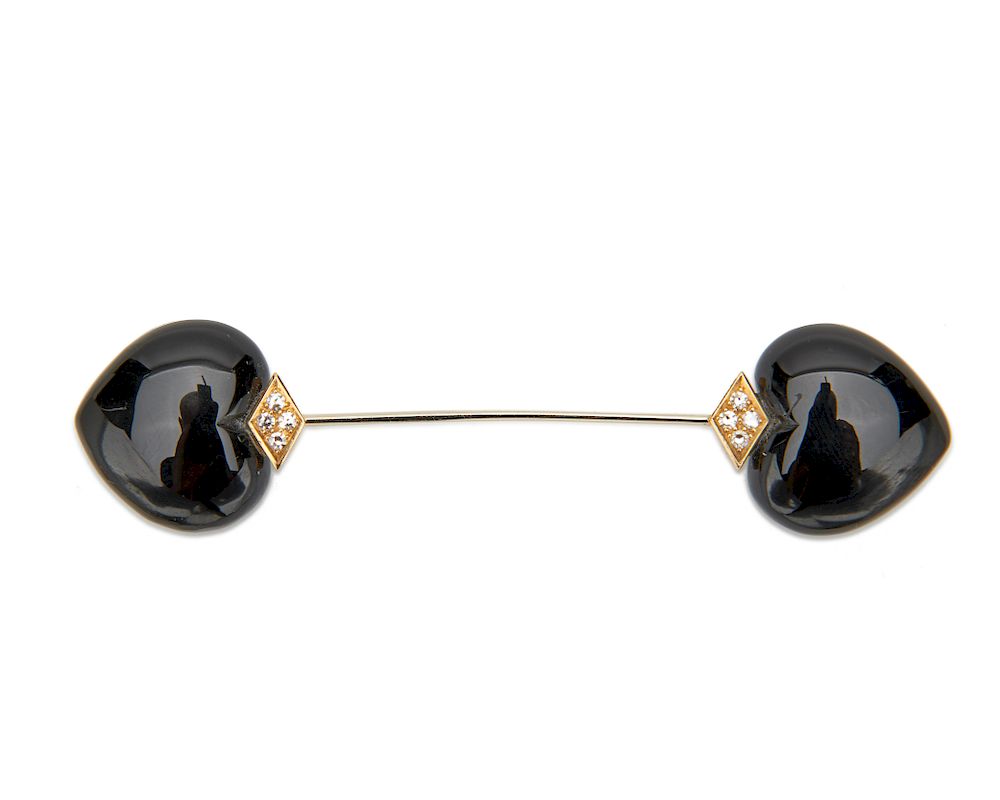 Appraisal: K Gold Diamond and Onyx Jabot Brooch K Gold Diamond