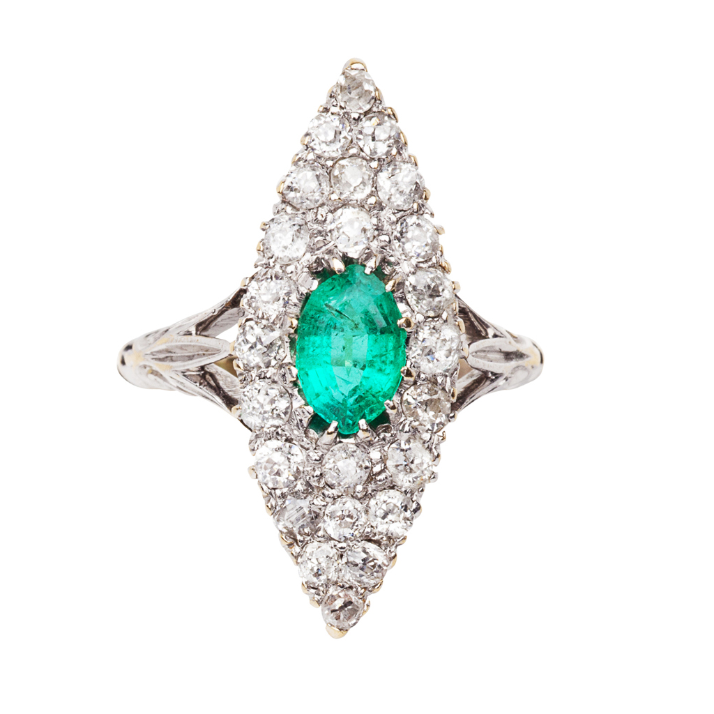 Appraisal: An early th century emerald and diamond set cluster ring