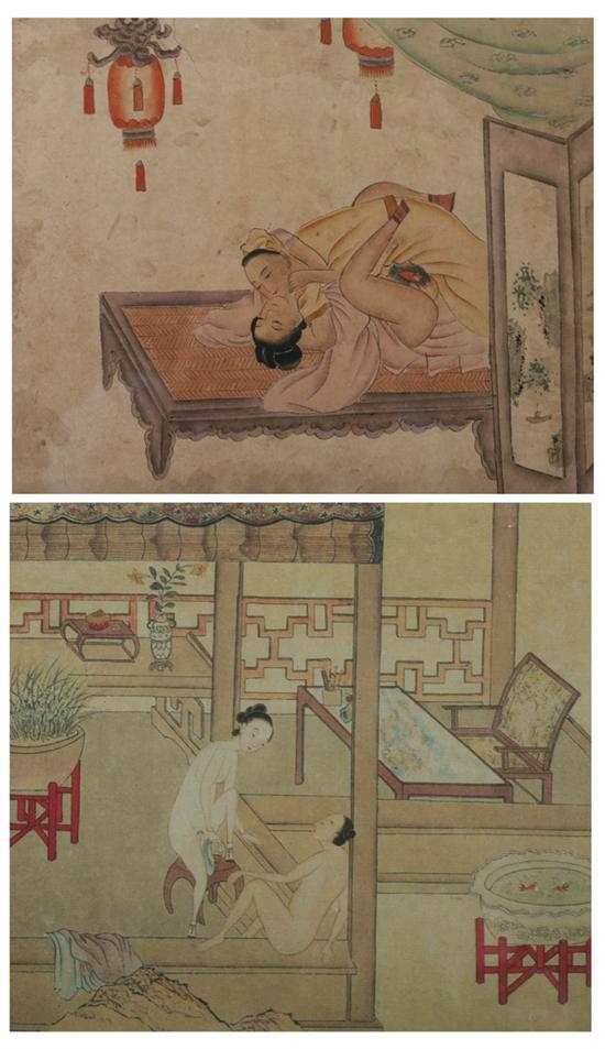 Appraisal: ANONYMOUS Chinese th century AMOROUS COUPLES Two color and ink