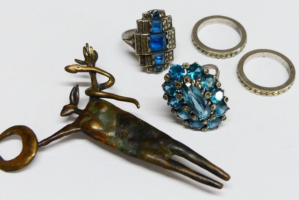 Appraisal: LOT OF STERLING COSTUME AND DESIGNER PIN Signed man pin