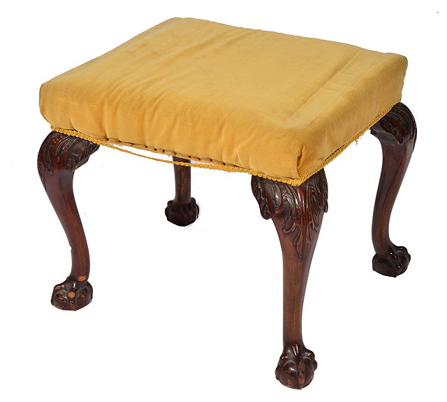 Appraisal: A GEORGE III STYLE MAHOGANY STOOL with overstuffed upholstered seat