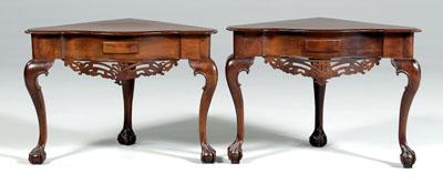 Appraisal: Pair Portuguese Colonial tables Chippendale corner tables each with dovetailed