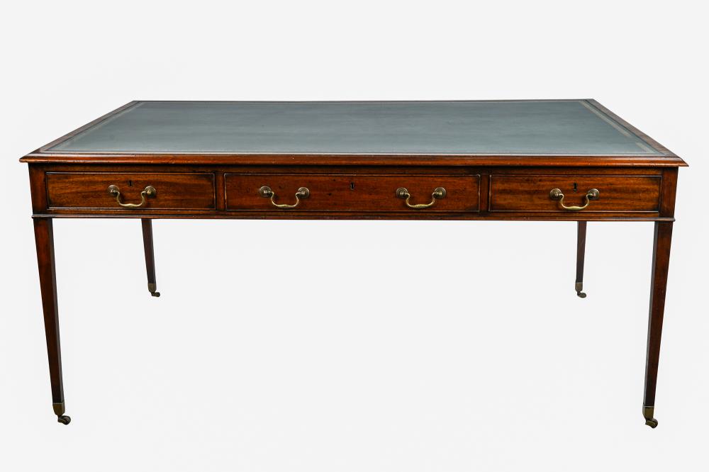 Appraisal: EDWARDIAN MAHOGANY PARTNER'S WRITING TABLEwith a tooled leather top the