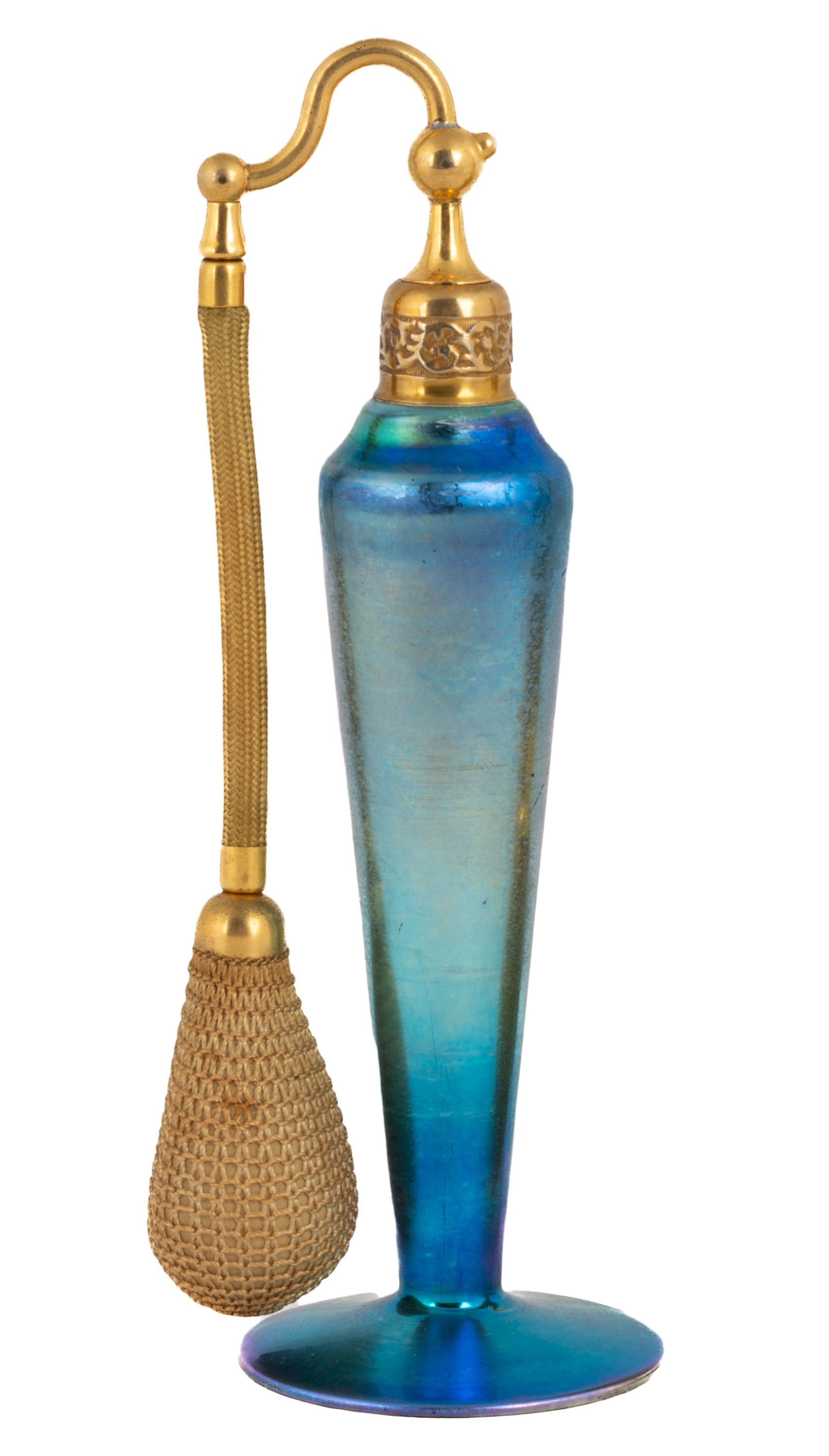 Appraisal: STEUBEN BLUE AURENE PERFUME ATOMIZER Corning NY early th century