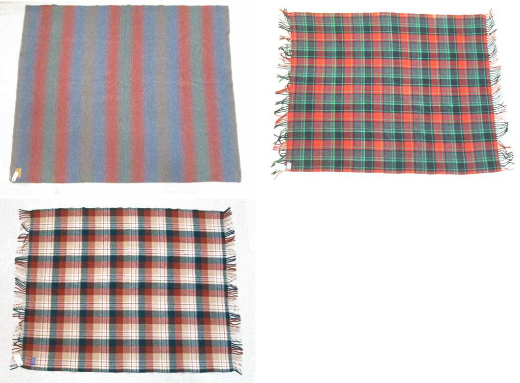 Appraisal: THREE PENDLETON WOOL BLANKETS X red blue green stripe blanket