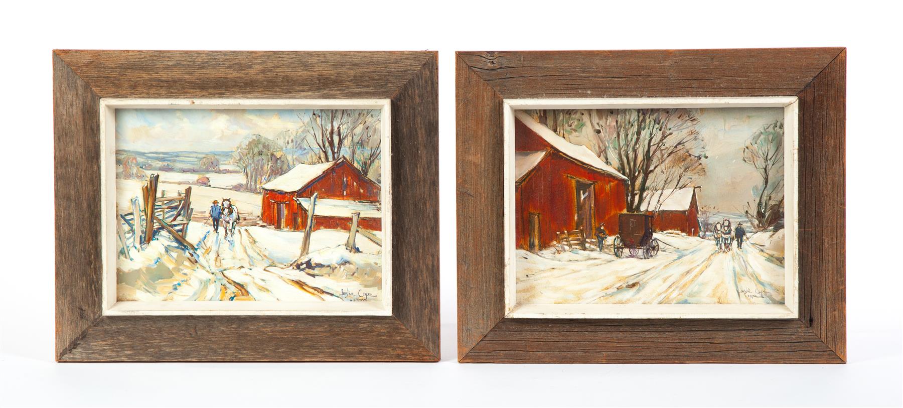 Appraisal: TWO WINTER FARM SCENES BY LESLIE COPE DATED - Oil