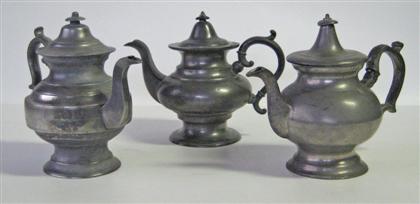 Appraisal: Three pewter teapots h h graves Two of inverted mold