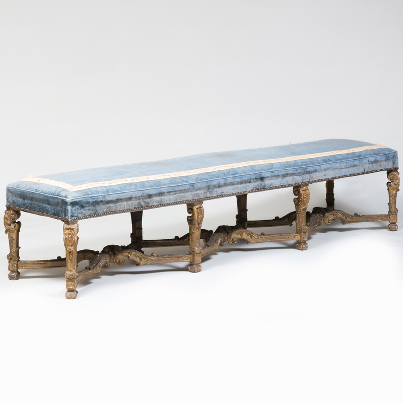 Appraisal: PAIR OF R GENCE STYLE PAINTED AND PARCEL-GILT BENCHES With