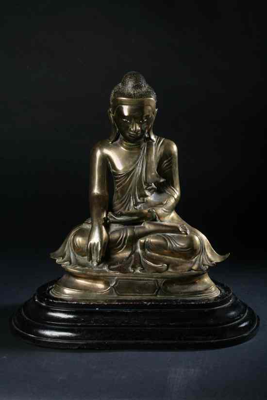 Appraisal: BURMESE BRONZE FIGURE OF BUDDHA th century Seated in dhyanasana