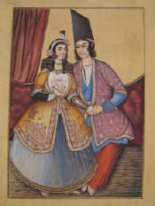 Appraisal: A Qajar painting of a young married couple holding hands