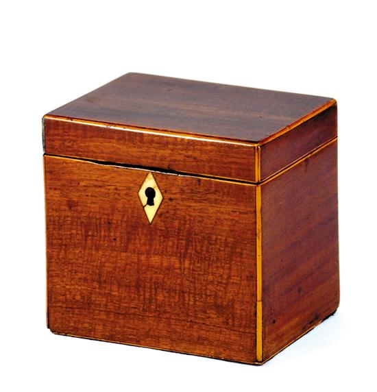 Appraisal: English mahogany single compartment tea caddy circa hinged lid with