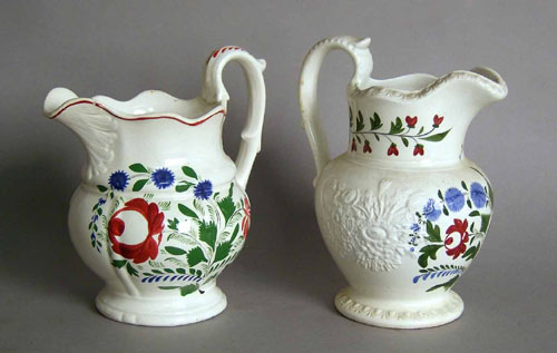 Appraisal: Two creamware pitchers with Adams Rose decoration th c h