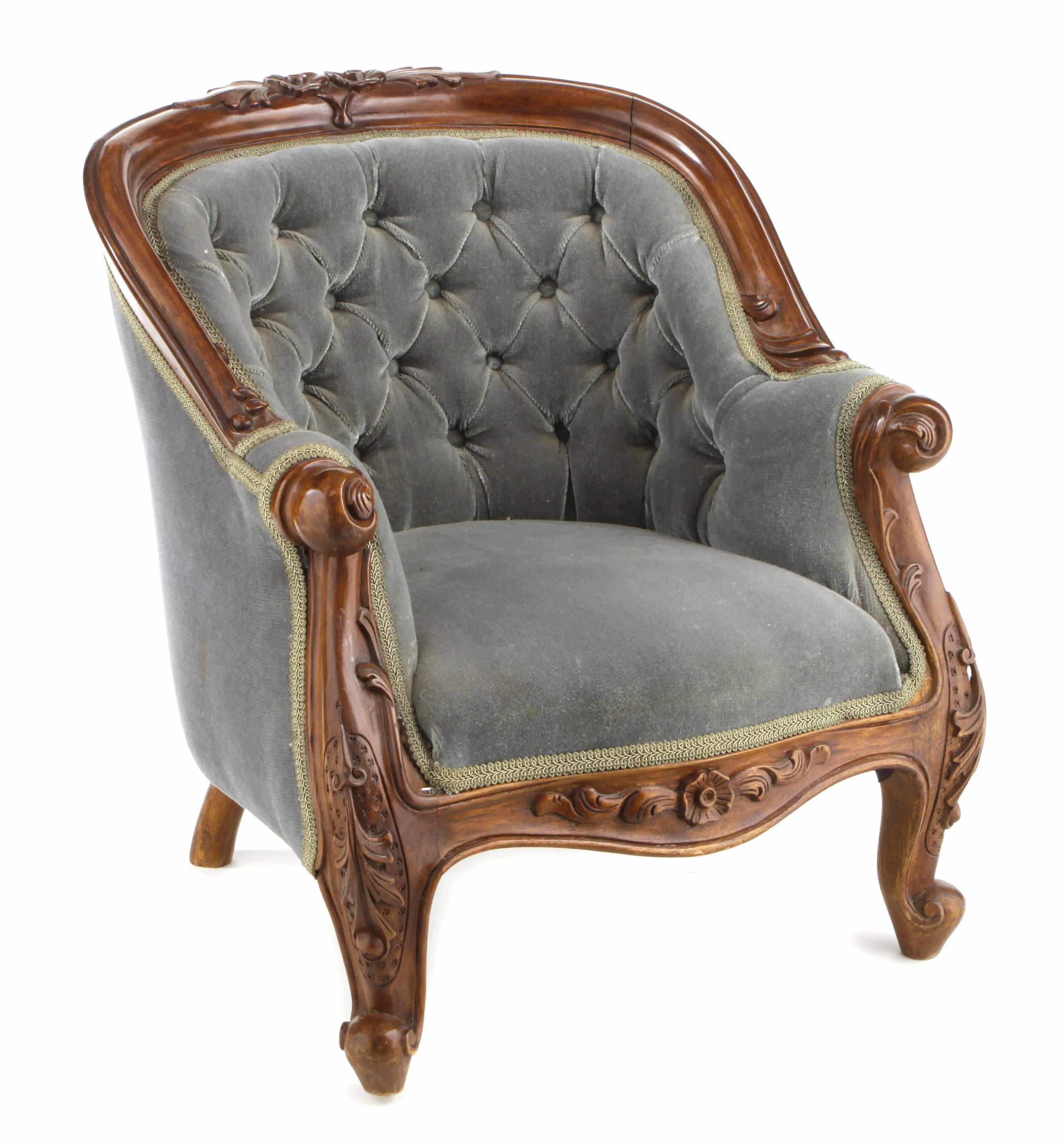 Appraisal: An English Victorian style walnut upholstered child's chair height in