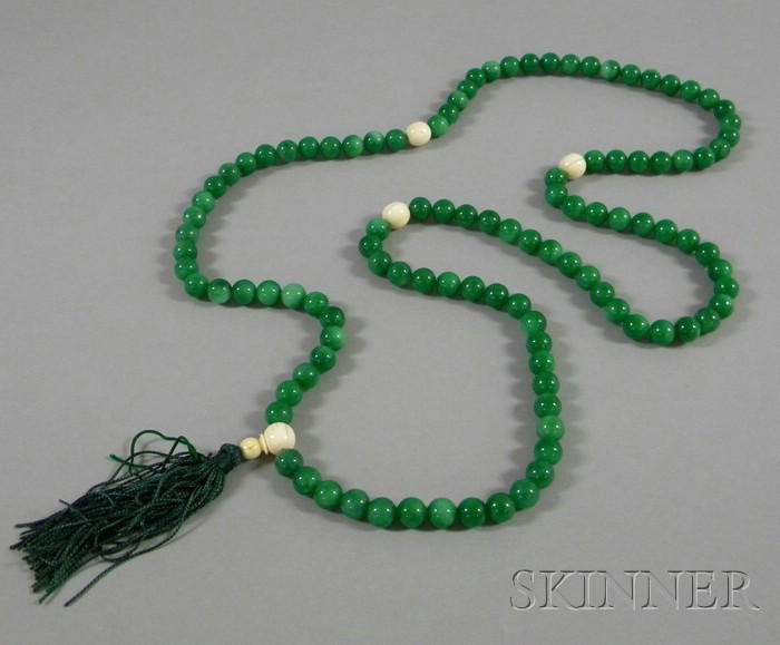 Appraisal: Buddhist Prayer Beads green stone and ivory beads with green