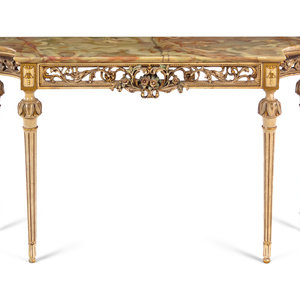 Appraisal: A Louis XVI Style Painted and Parcel Gilt Onyx-Top Console