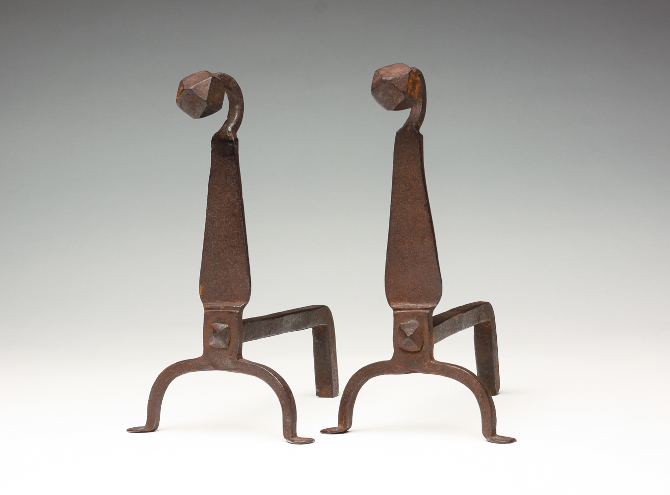 Appraisal: PAIR OF AMERICAN MINIATURE WROUGHT IRON ANDIRONS Second half th