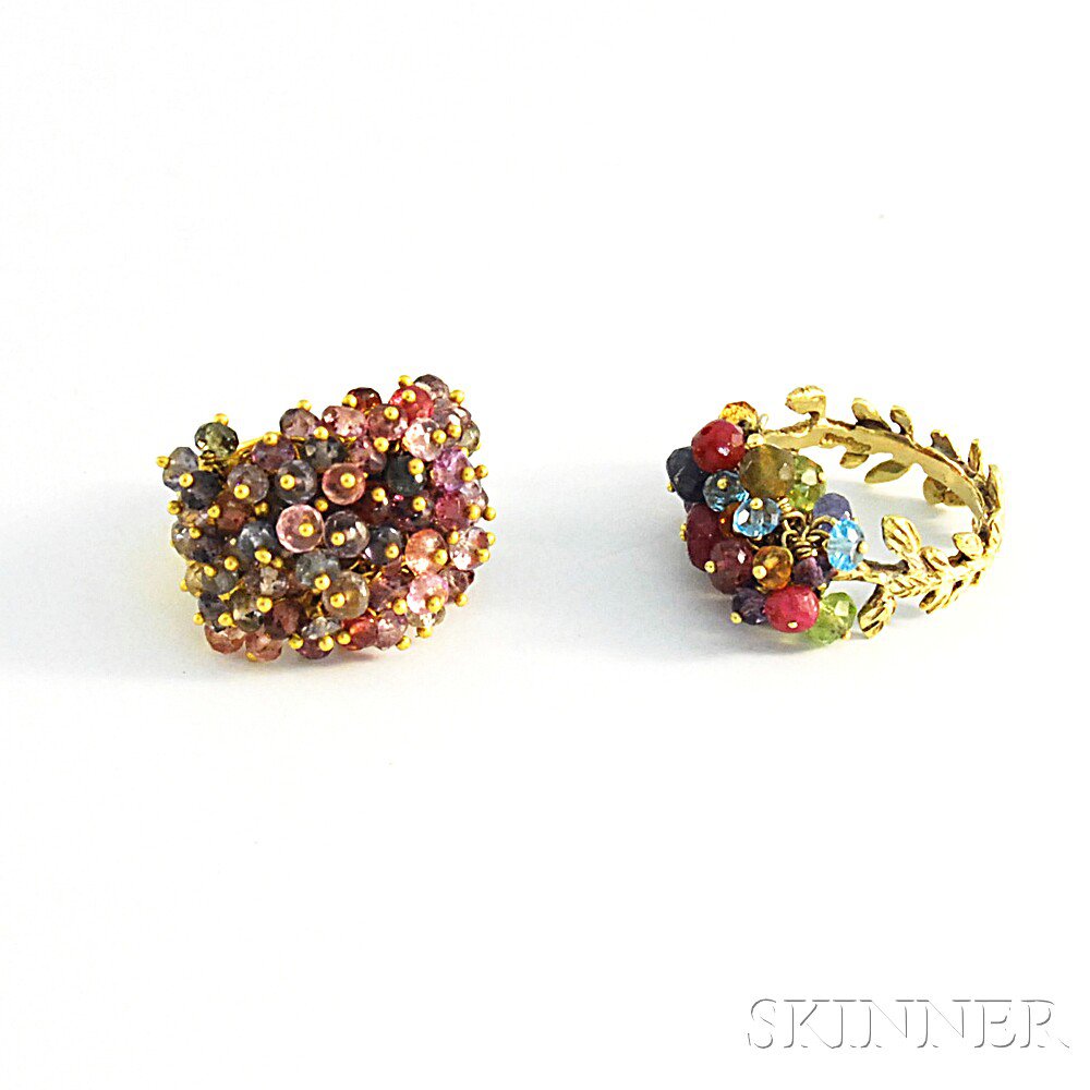 Appraisal: Two kt Gold Gem-set Rings each with various color stone