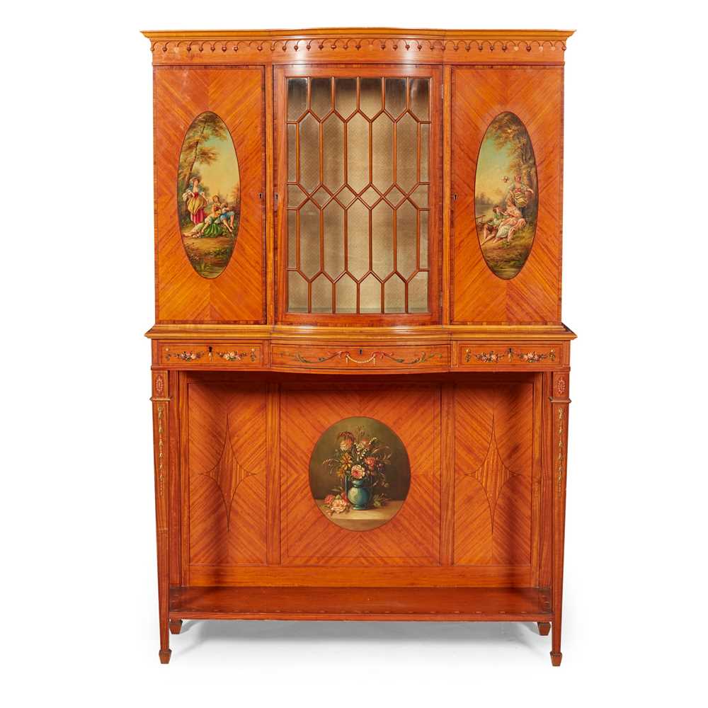 Appraisal: EDWARDIAN SHERATON REVIVAL PAINTED SATINWOOD DISPLAY CABINET EARLY TH CENTURY