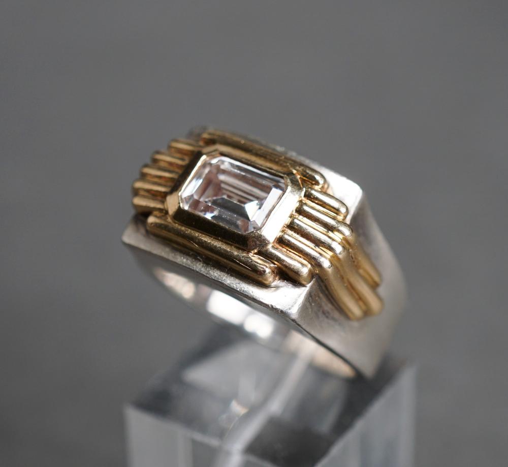 Appraisal: MODERN STERLING SILVER -KARAT YELLOW-GOLD TOP AND SIMULATED DIAMOND RING