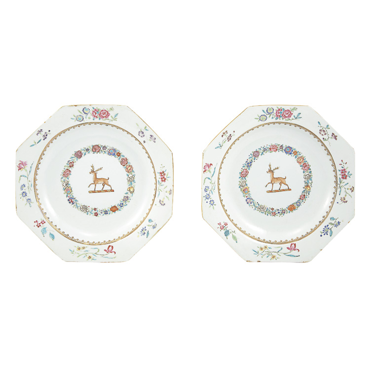 Appraisal: Two Chinese Export Armorial Porcelain Bowls Circa Each of octagonal