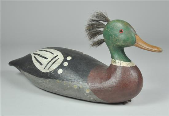 Appraisal: Duck Decoy Red breasted Merganser with horsehair crest Lead weight