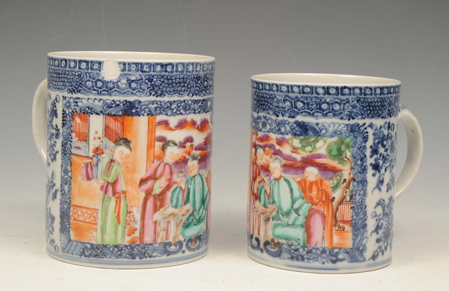 Appraisal: TWO TH CENTURY CHINESE CYLINDRICAL MUGS each decorated with mandarin