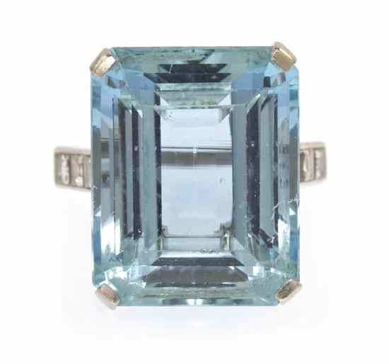 Appraisal: A Platinum Aquamarine and Diamond Ring containing one octagonal step