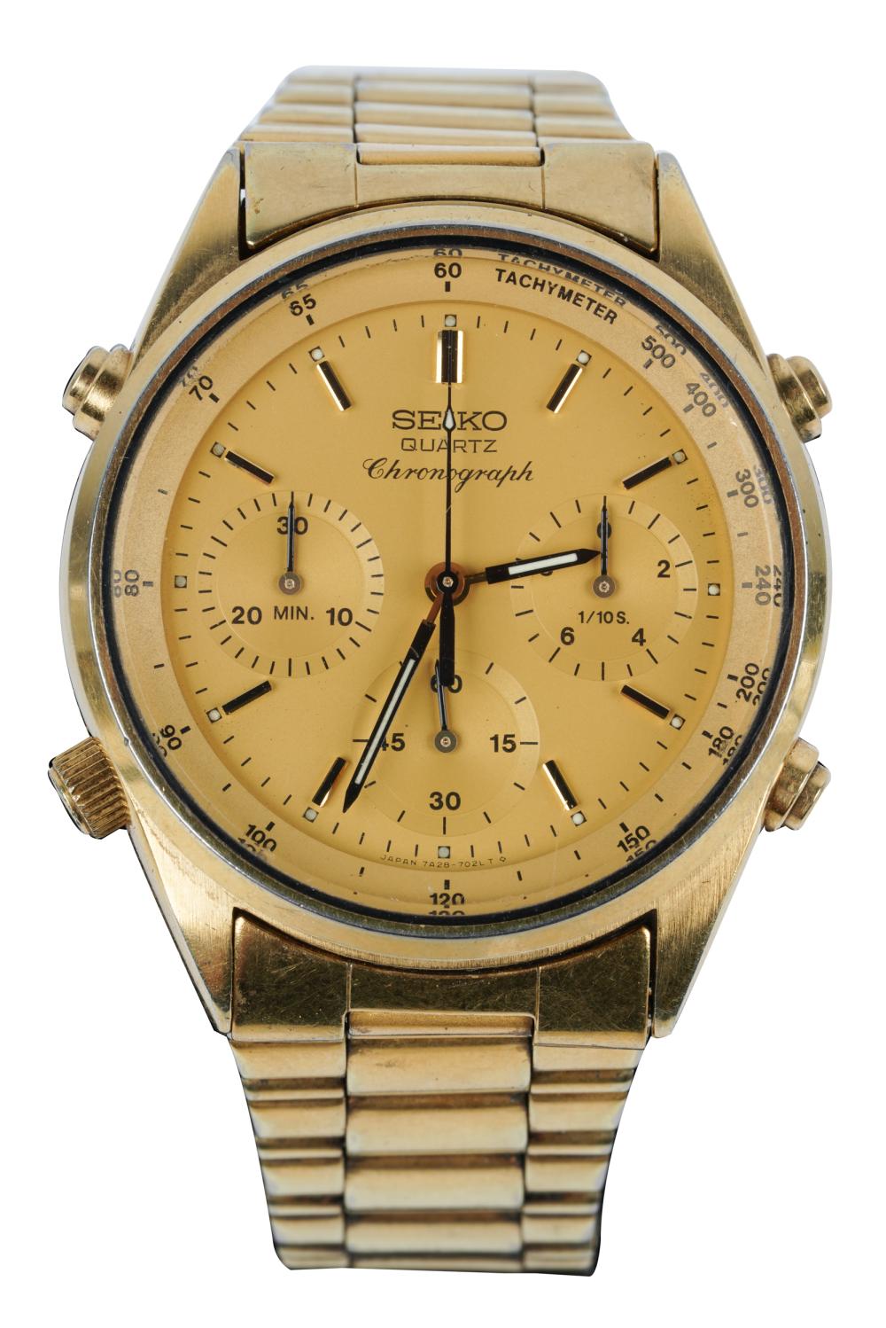 Appraisal: SEIKO GOLD-PLATE WATCHsinged 'Seiko Quartz Chronograph' below position with three