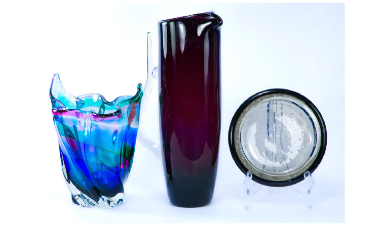 Appraisal: Whitefriars Bubble Glass Ashtray Tall Purple Glass Lemonade Jug and