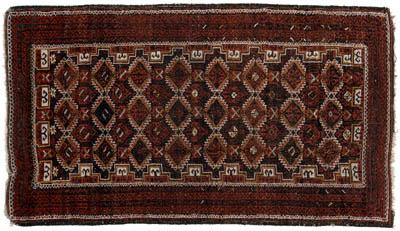 Appraisal: Belouch rug repeating serrated diamonds on brown field multiple geometric