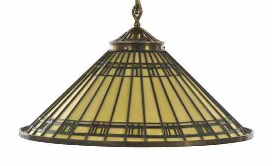 Appraisal: A Prairie Style Leaded Glass Hanging Fixture attributed to Giannini