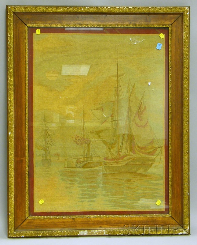 Appraisal: Framed Late th Century Petit Point Needlework Marine Scene Panel