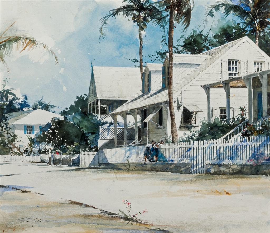 Appraisal: STEPHEN SCOTT YOUNG American b Over the Fence watercolor on