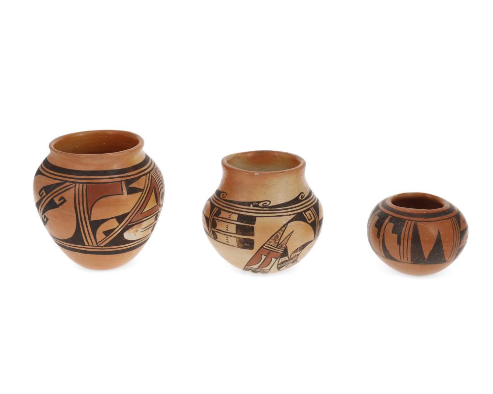 Appraisal: Three Hopi Pueblo pottery vessels Three works Two Anita Polacca