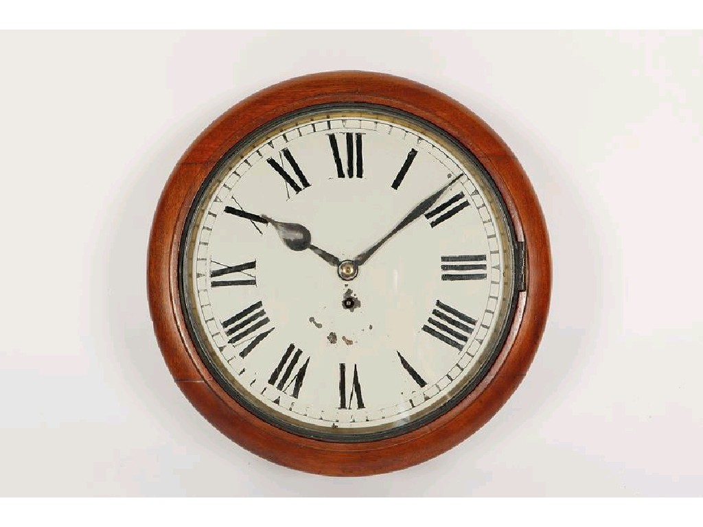 Appraisal: A TH CENTURY MAHOGANY CASED SINGLE TRAIN WALL CLOCK the