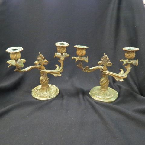 Appraisal: Pair of French Bronze Candleholders double sconce circa