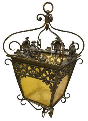 Appraisal: Continental metal and glass four-light hanging lantern early th c