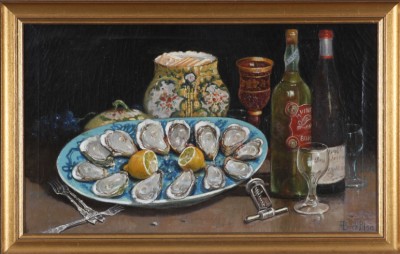 Appraisal: Still life with oysters x relined SLR B de Blois