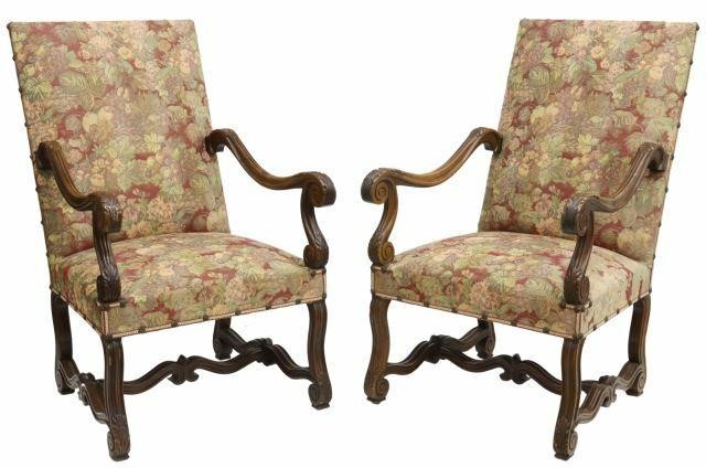 Appraisal: pair French Louis XIV style armchairs th c having carved