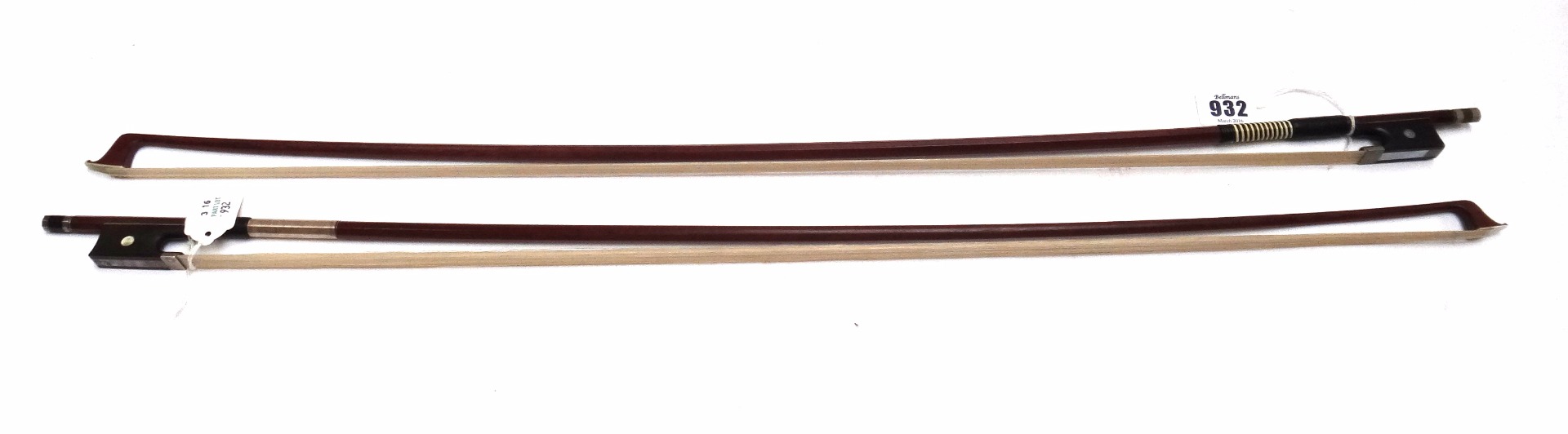 Appraisal: A mahogany cello bow stamped 'W R Wild' and one