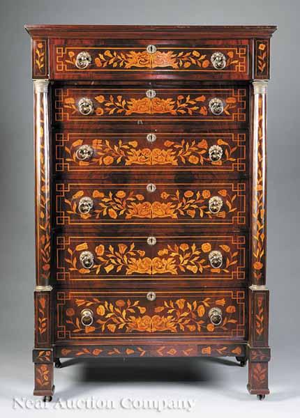 Appraisal: A Fine Antique Dutch Mahogany and Marquetry Tall Chest th