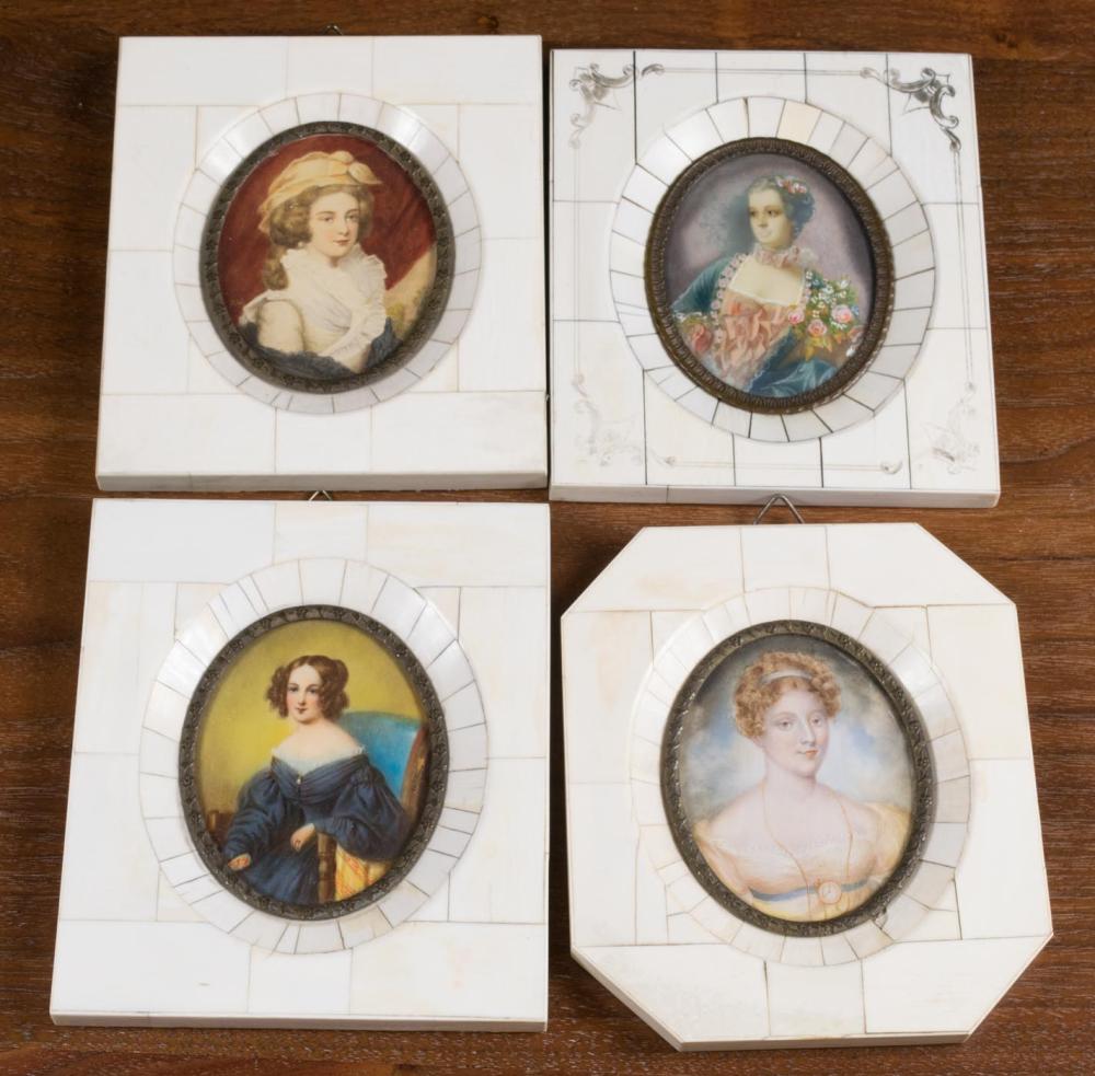 Appraisal: FOUR HAND PAINTED MINIATURE PORTRAITS OF WOMEN Unsigned images measure