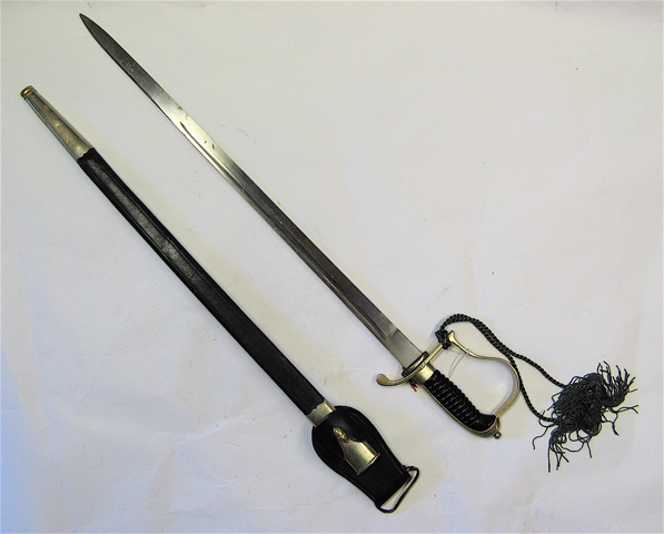 Appraisal: P GUARD MILITARY CUTLASS nickel plated straight blade with blood