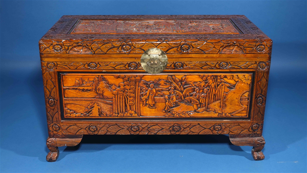 Appraisal: Large and intricately carved Chinese blanket chest with allover details